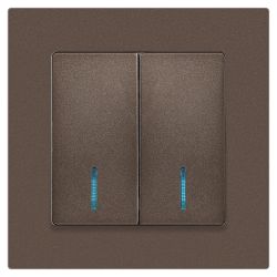 Выключатель Intro Accent 6-105-08 двойной с подсветкой, 10А-250В, IP20, СУ, AL/CU, бронза