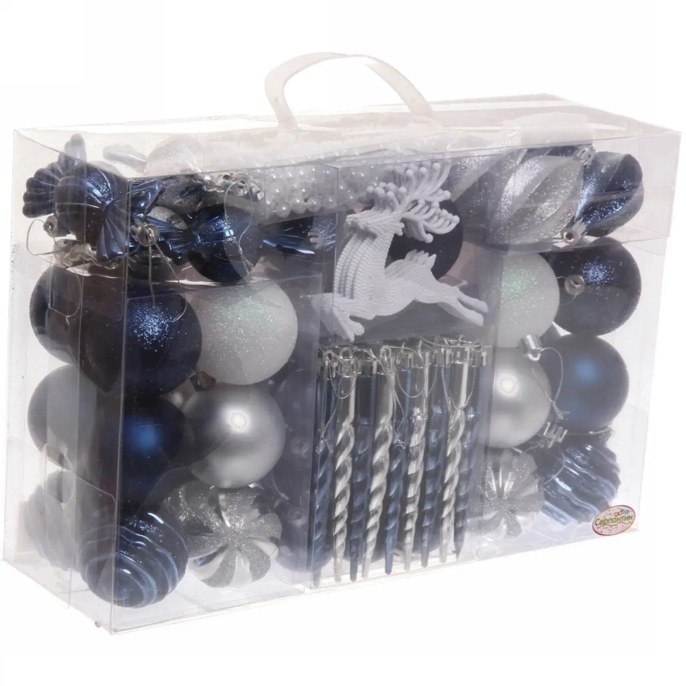 Набор украшений «Волшебный вальс» 6 см (83 предмета), серебро/сапфир/белый