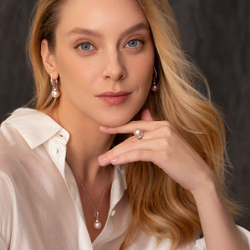 Серьги с Розовым Жемчугом и Бриллиантами, Е0143-4/3