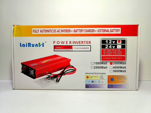 3000W (12V) / Инвертор (12 вольт) напряжения LaiRun 12-220V 3000W (12 вольт) (40х21х10см вес 2.8кг)