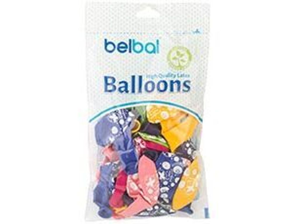 Шар (14"/36 см) С ДР Цветы Птицы, Шелкография пастель 25 шт.