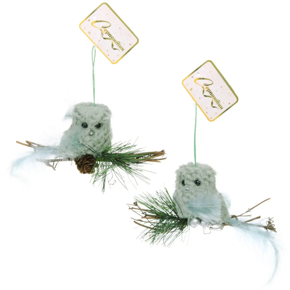 Подвеска «Птичка на веточке» 11 см (в ассортименте), Зеленый