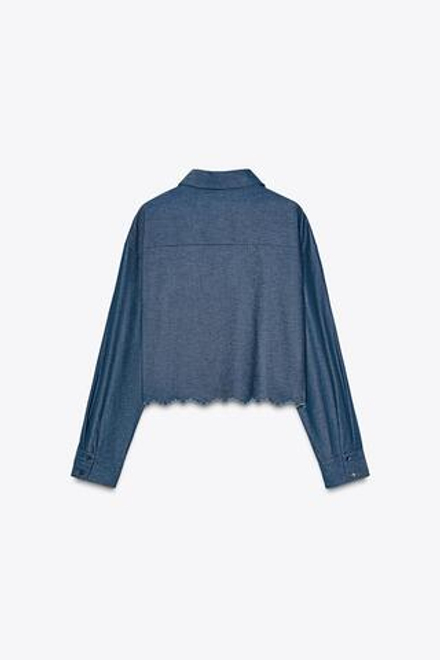 ZARA УКОРОЧЕННАЯ БЛУЗА С АЖУРНОЙ ВЫШИВКОЙ, СИНИЙ