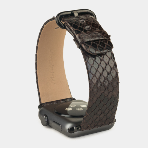 Ремешок для Apple Watch 44/45/46 mm из кожи питона, темно-коричневого цвета