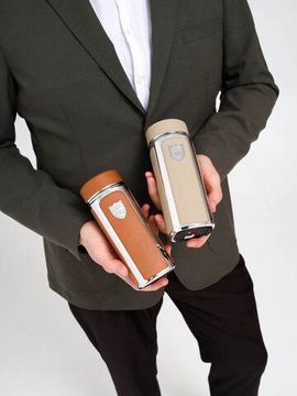 Термос премиум, кожа коричневый, 360 мл