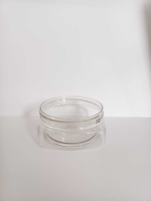 Банка 150 мл пластик прозрачная с белой крышкой (квадрат)