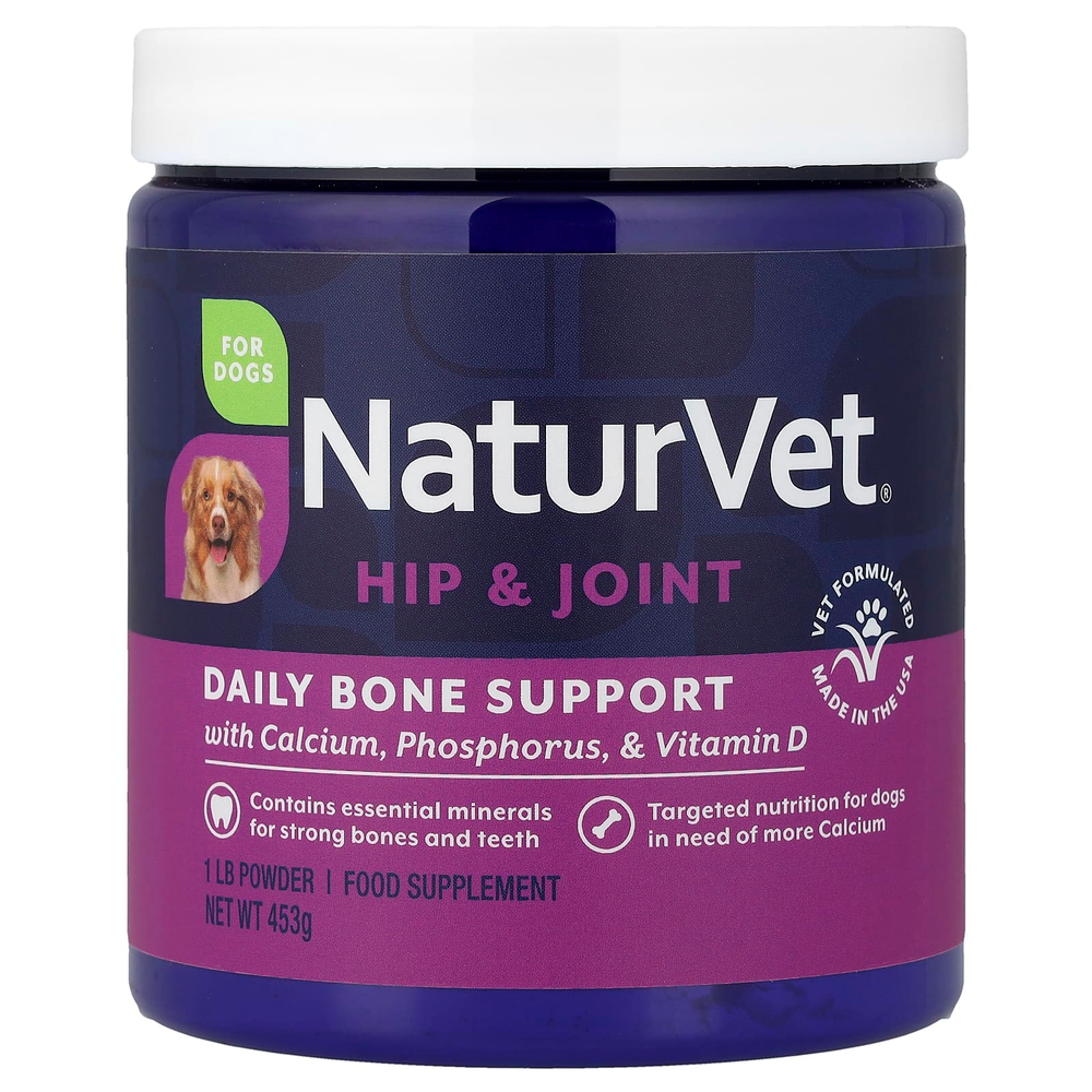 NaturVet, Daily Bone Support, добавка для поддержки костей бедренной кости и суставов, для собак, 453 г (1 фунт)