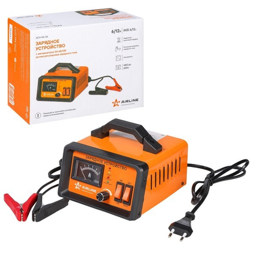 Устройство зарядное AIRLINE 6В/12В 5А, амперметр, ручная регулировка зарядного тока, импульсное (AIRLINE)