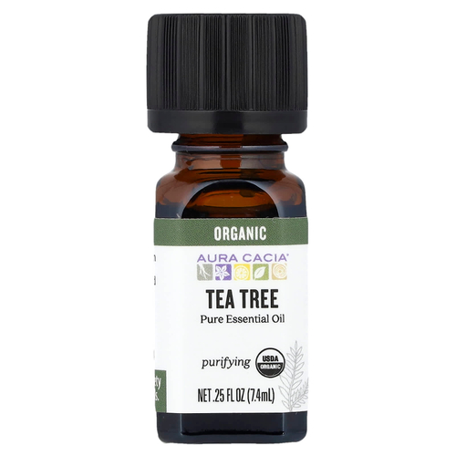 Aura Cacia, чистое эфирное масло, органическое чайное дерево, 7,4 мл (0,25 жидк. унции)