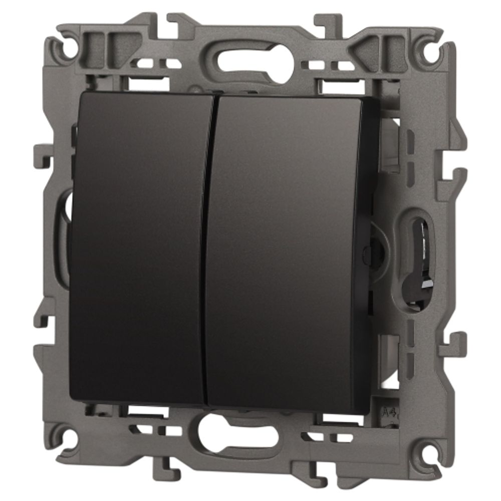 14-1104-05 ЭРА Выключатель двойной, 10АХ-250В, IP20, Эра Elegance, антрацит | Elegance Антрацит