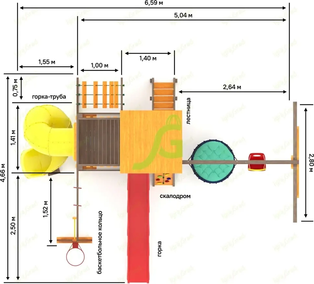Детская площадка Панда Фани с балконом и трубой