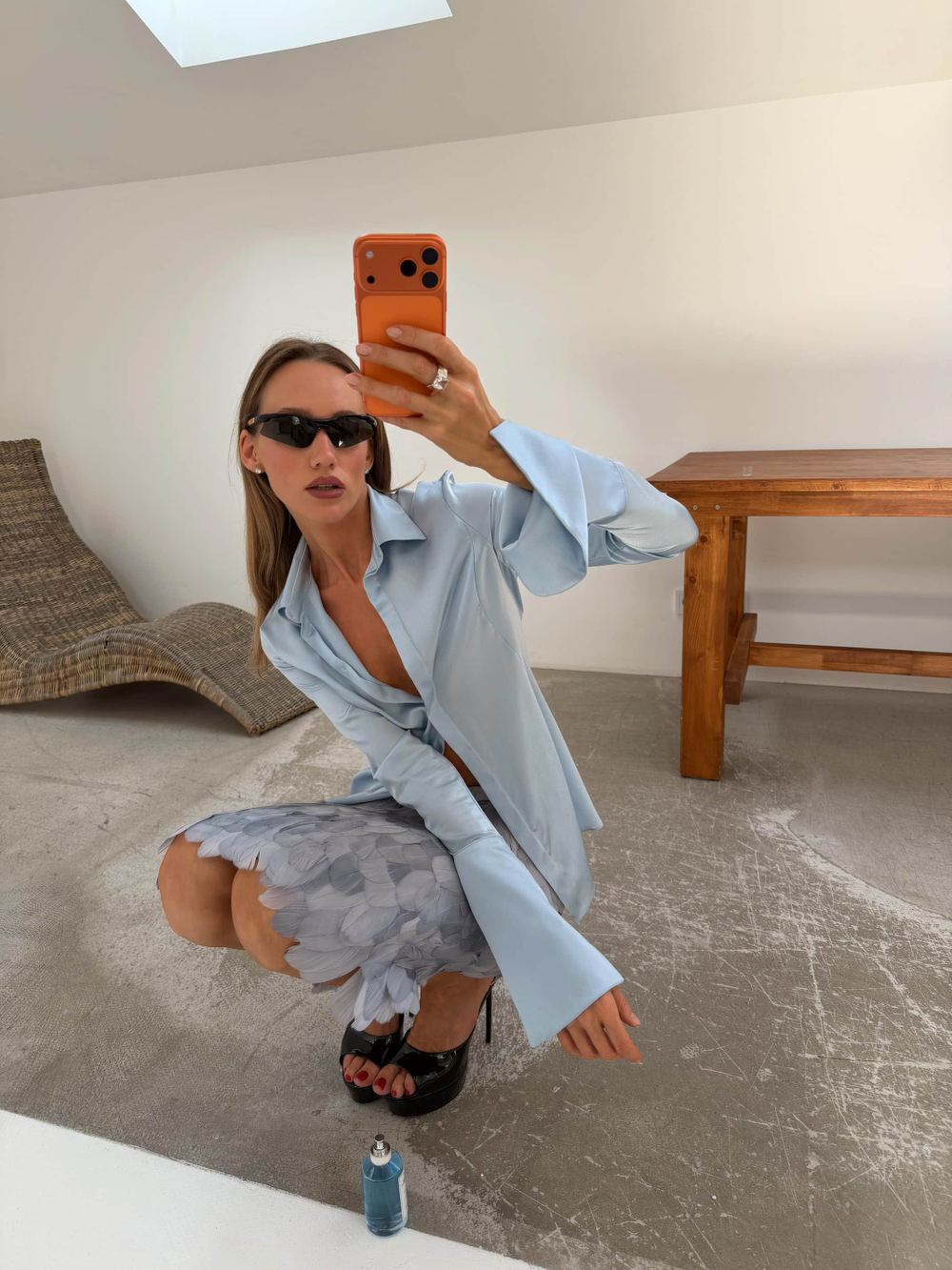 Шелковая рубашка Голубой Шелк Silk Blue