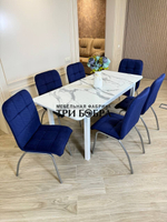 Большой кухонный стол "МАКСИ" Итальянский мрамор и стулья "ЛОРД" 6 шт.