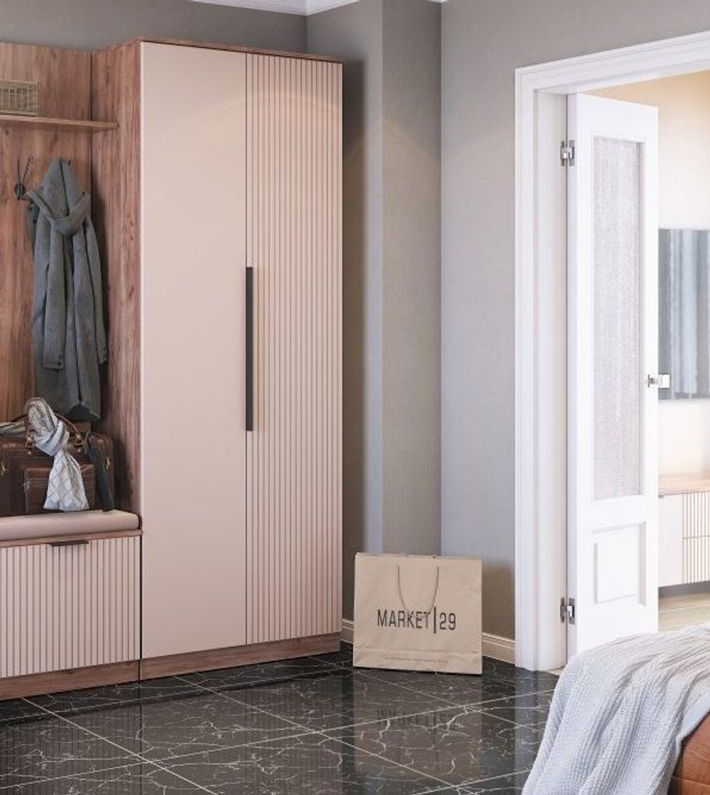 Шкаф для одежды распашной с полками Дуб Крафт Табачный/Бисквит, 90,2х38,4х227,4 см Тоскана