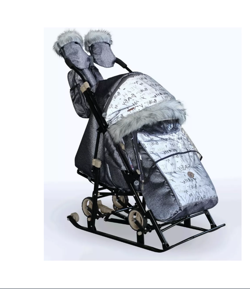 САНКИ-КОЛЯСКА GALAXY GLORY GLOSS Сатин черный крупный+ светоотражающая ткань