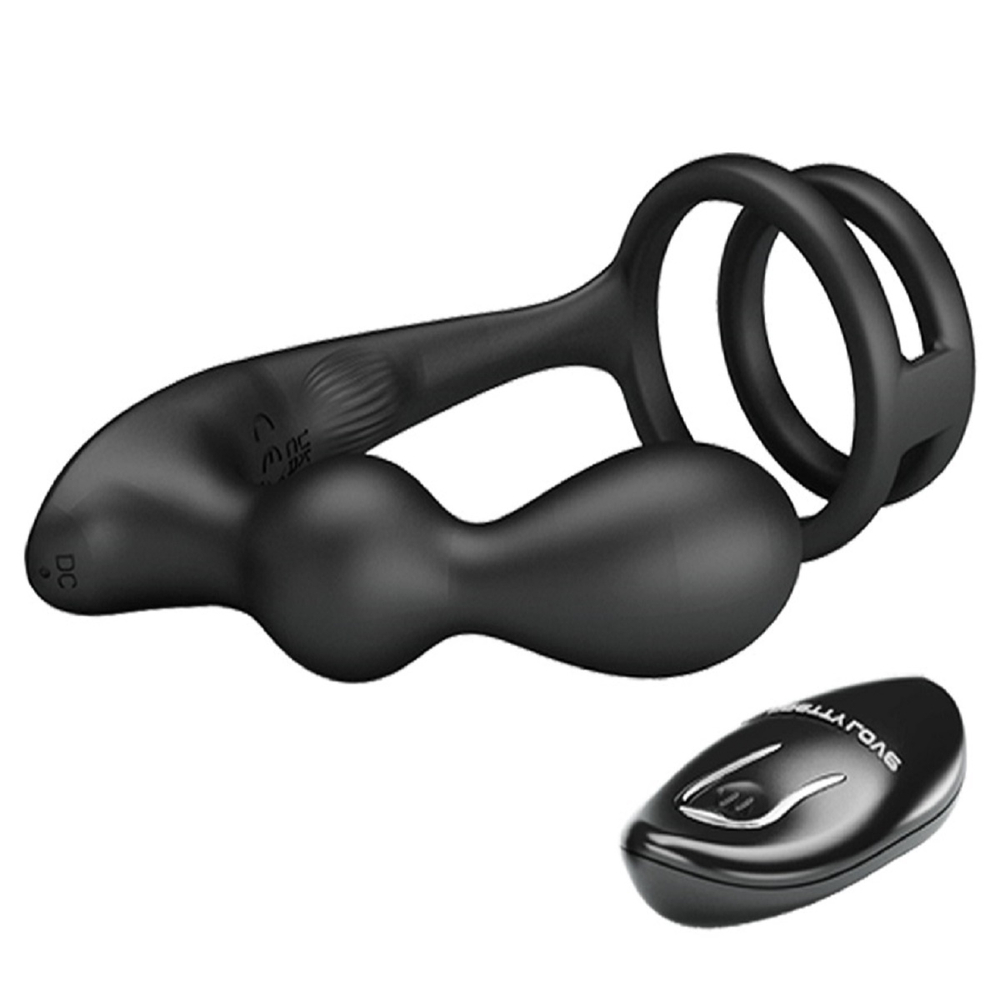 Вибростимулятор простаты с эрекционным кольцом черный 13,5 см