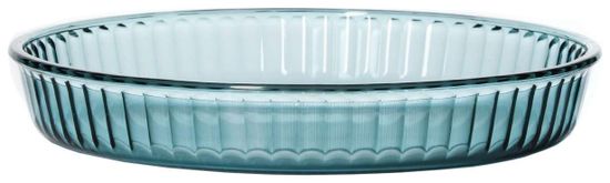 Форма дя выпечки стеклянная, круглая, голубая, 26 СМ