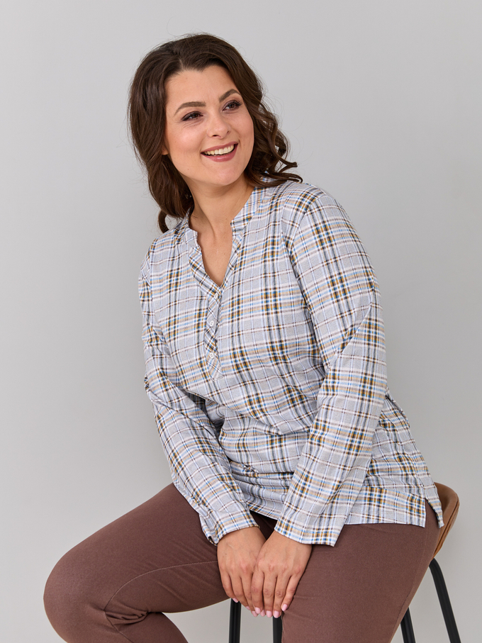 Блузка БЛ-22/клетка-рогожкабирюза