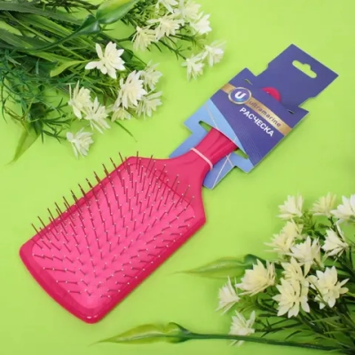 Расческа массажная «Valeria», прямоугольная, цвет фуксия, 24*8 22,5*7см (блистер Ultramarine)
