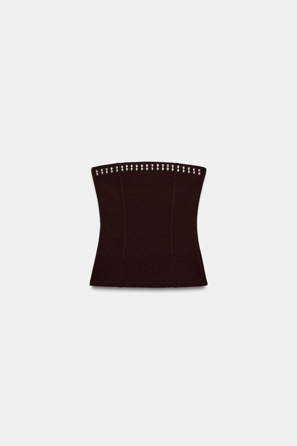 ZARA ТОП БАНДО С ЭЛАСТИЧНОЙ ТКАНЬЮ И ЗАКЛЕПКАМИ, ТЕМНО-КОРИЧНЕВЫЙ