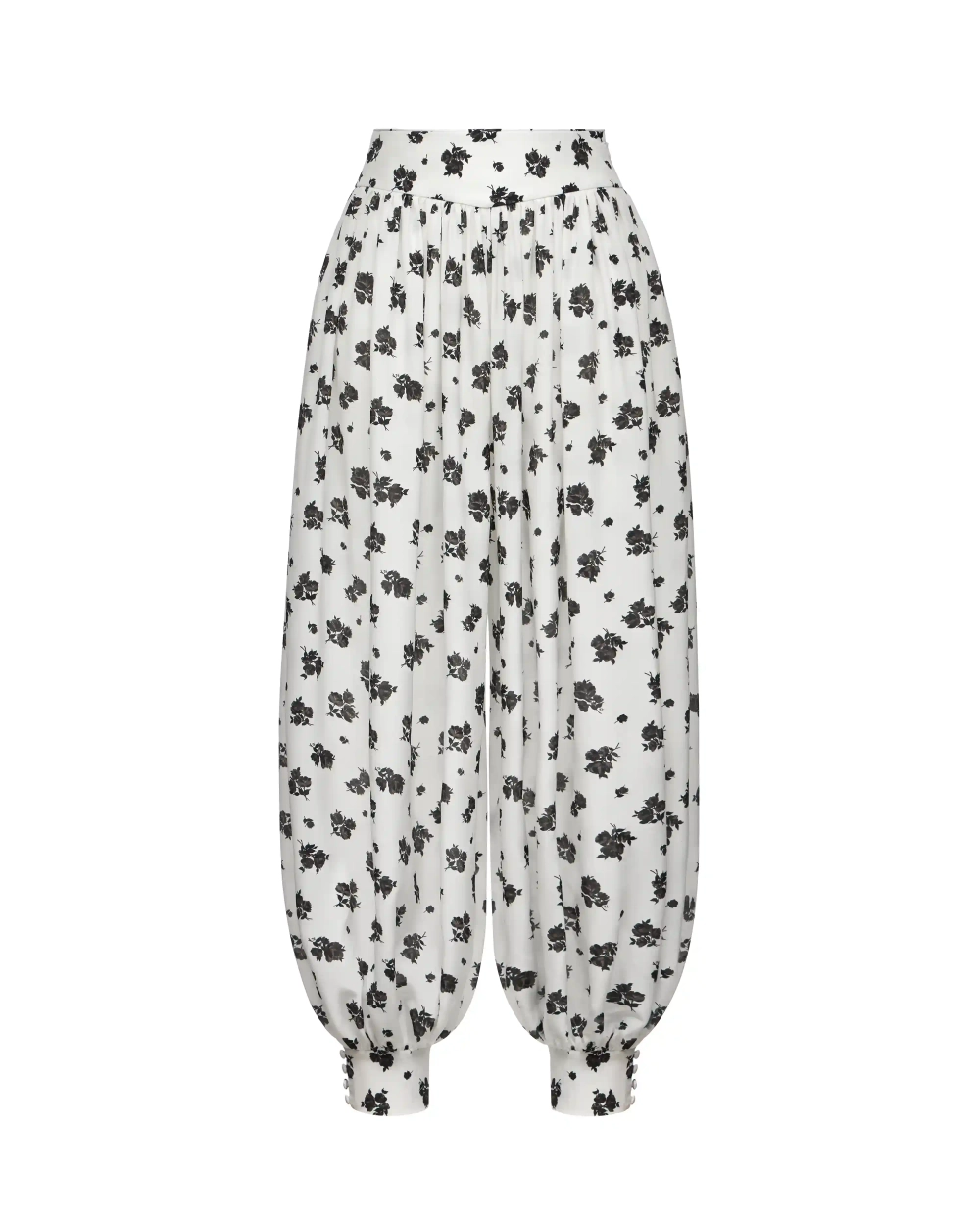 Evie, брюки-шаровары из молочного крепдешина с цветочным принтом