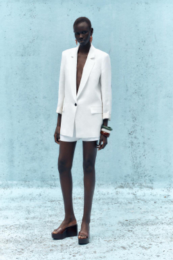 ZARA БЛЕЙЗЕР ИЗ 100% ЛЬНА С МАНЖЕТАМИ, БЕЛЫЙ