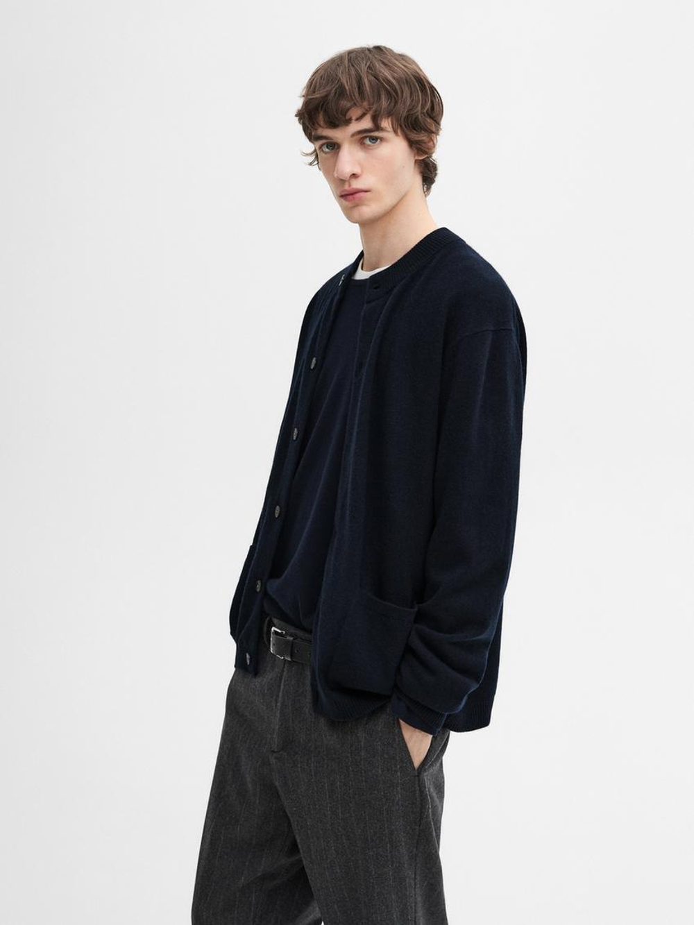 Massimo Dutti Кардиган из 100% кашемира с пуговицами, темно-синий