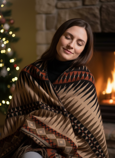 Шерстяной палантин с этно орнаментом