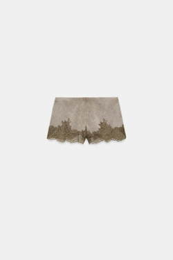 ZARA ШОРТЫ С ЭФФЕКТОМ ПОТЕРТОСТИ И КРУЖЕВОМ, КОРИЧНЕВЫЙ