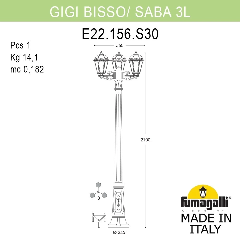 Парковый светильник Fumagalli GIGI BISSO/SABA 3L K22.156.S30.WYF1R