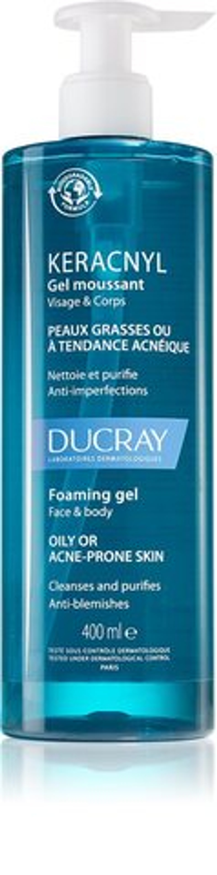 Ducray Keracnyl - пенящийся очищающий гель для жирной кожи, склонной к акне /   400  ml  / GTIN 3282770141382