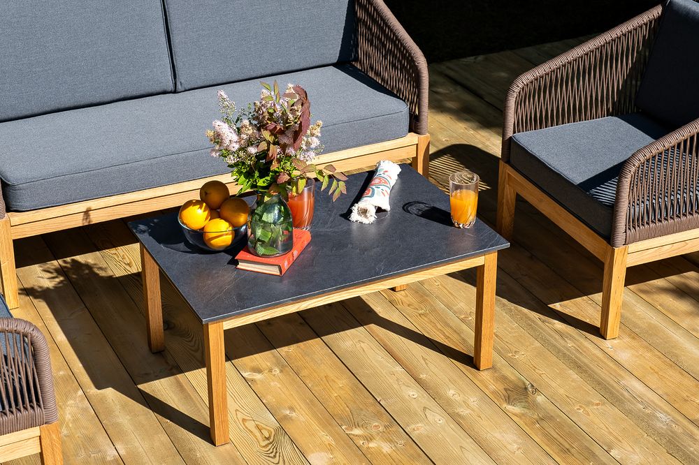 "Канны" лаунж-зона 4-местная из роупа со столиком "Канны" (серый гранит), основание дуб, роуп коричневый