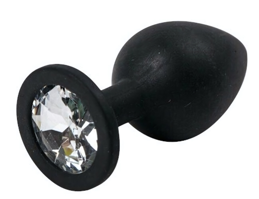 Маленькая черная пробка с прозрачным кристаллом ONJOY Silicone Collection (Цвет: черный)