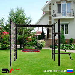 Уличная шведская стенка Sv Sport рукоход с комплектом турник прямой 2шт У5526 (Брусья/Скамья/Гнездо 80см/Сетка)
