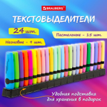 набор текстовыделителей 24 ЦВЕТА на подставке BRAUBERG "DELTA" 15 пастельных цветов + 9 неоновых цветов линия 1-5 мм