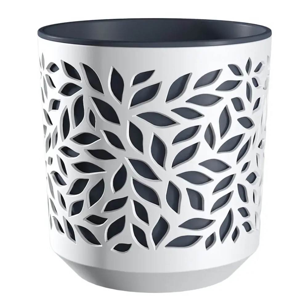 Кашпо для цветов пластиковое 1,25л d-16,2см «Leaves» Белый/Антрацит