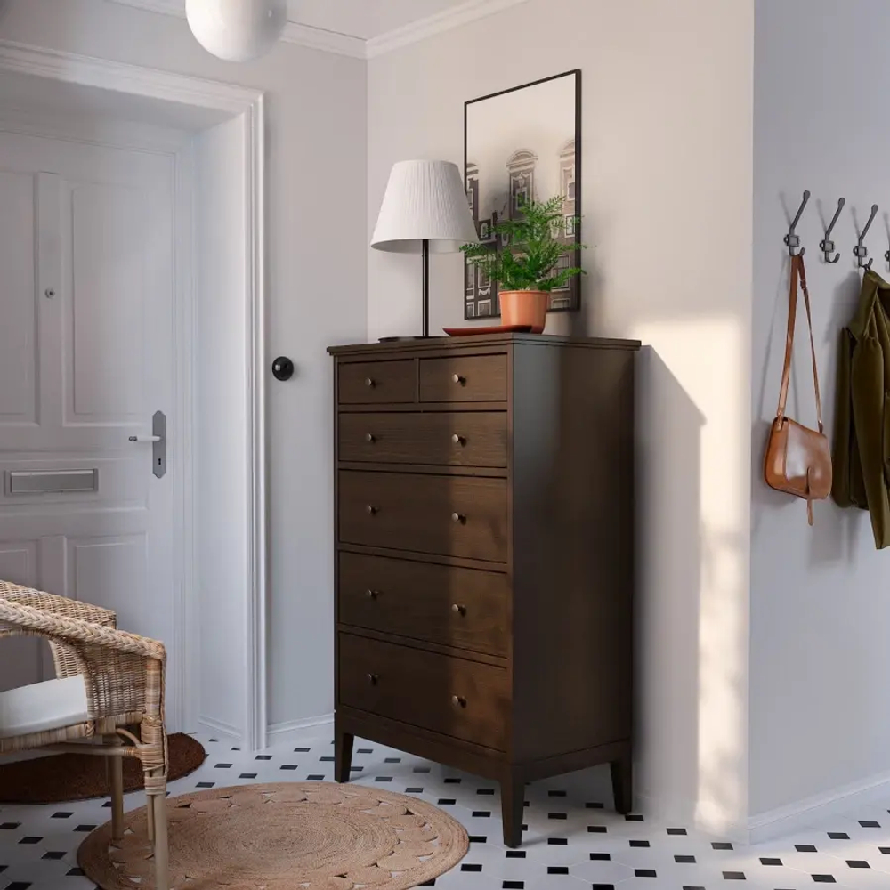 Комод с 6 ящиками - IKEA IDANAS/IDANÄS, 50x84х135 см, черный ИДАНЭС ИКЕА