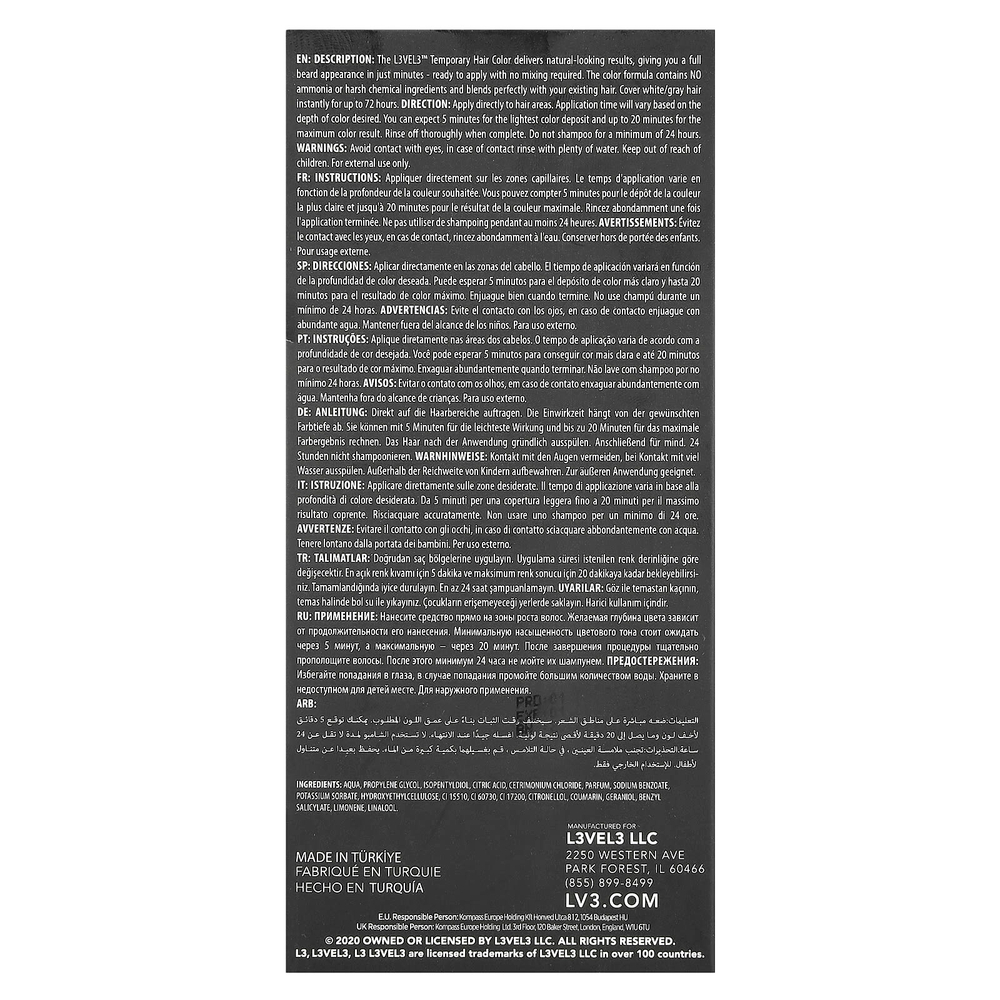 Level 3, Временная краска для волос, черная, 125 мл (4,2 жидк. Унции)