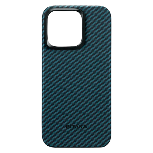 Чехол из арамидного волокна с поддержкой MagSafe PITAKA MagEZ Case 4 1500D для iPhone 15 Pro, Black / Blue Twill (Cаржевое переплетение)