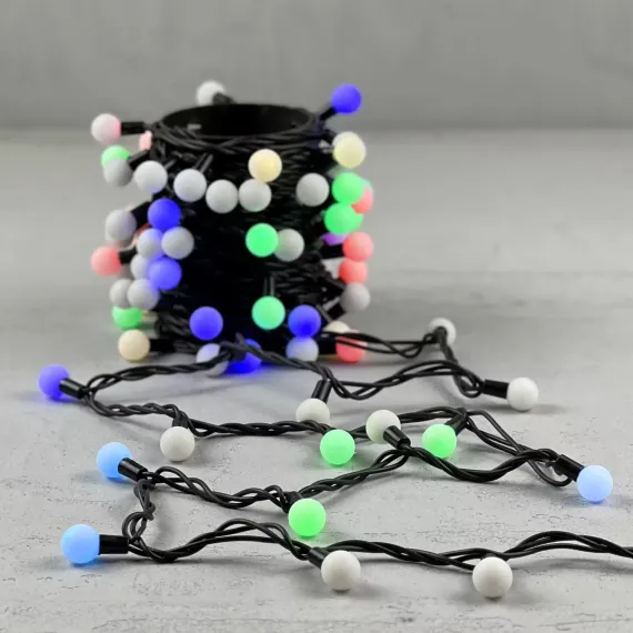 Светодиодная гирлянда шарики Fiesta, 10 м., 100 RGB LED ламп 23 мм, черный каучук, LTC (RGB BB100-2-2RGB)