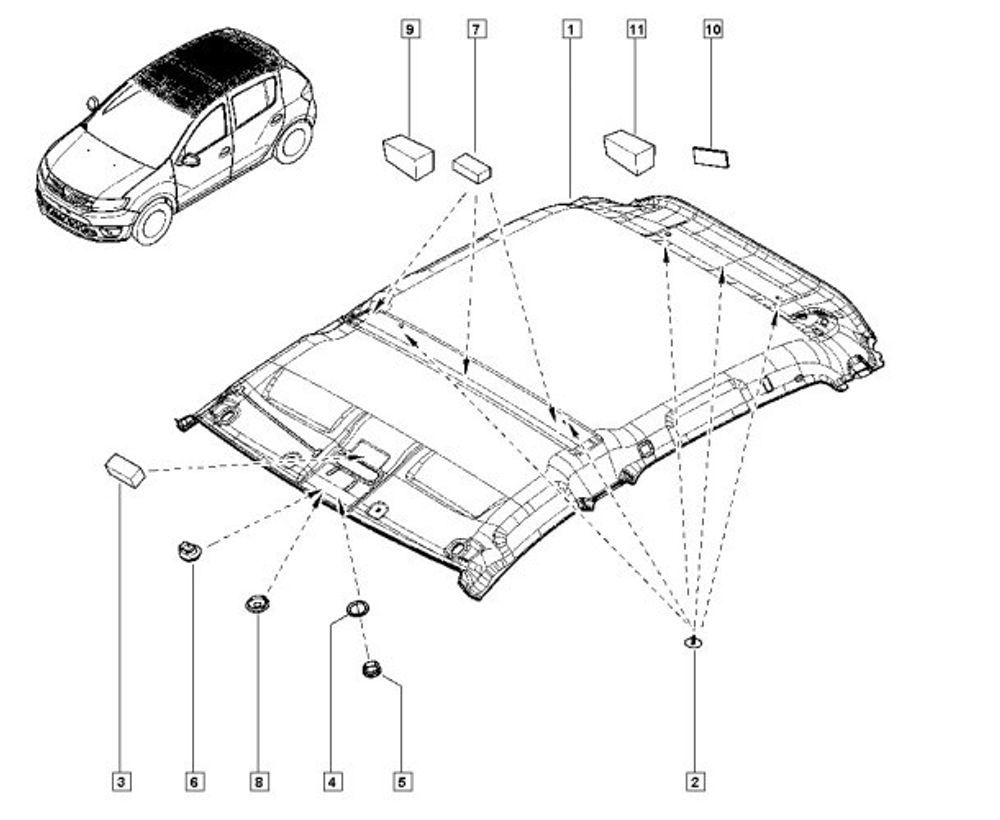 Обшивка потолка Renault Logan до 2014 г. (Renault)