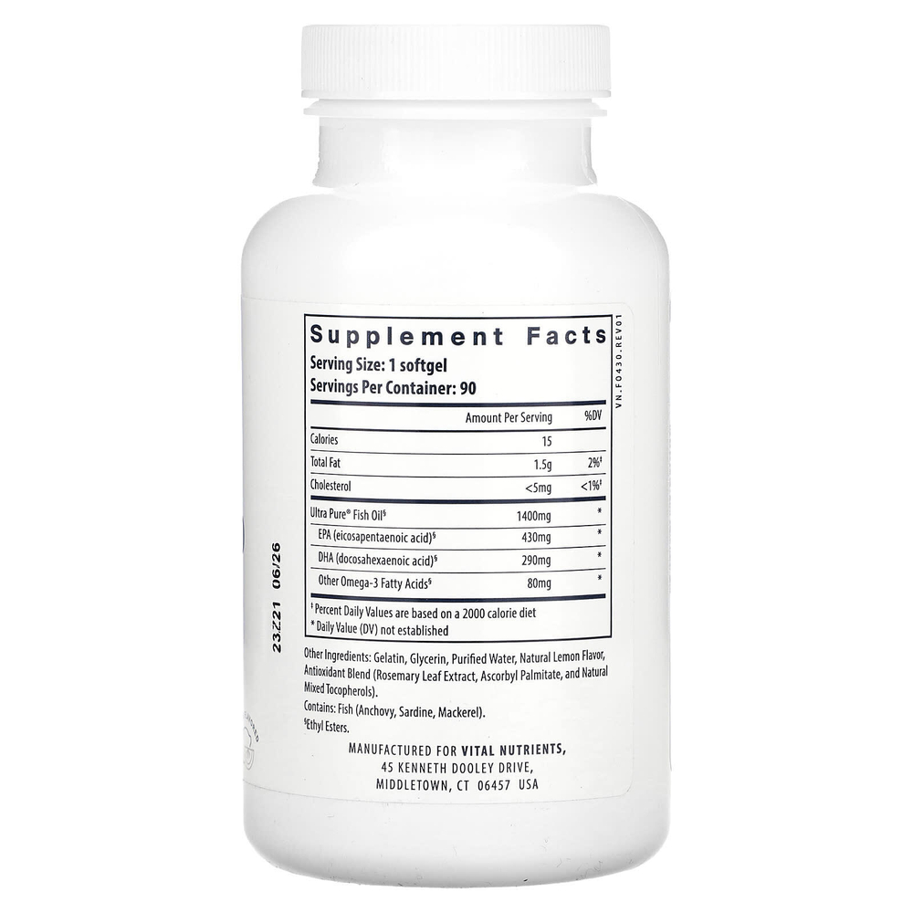 Vital Nutrients, ультрачистый рыбий жир 800, со вкусом лимона, 90 мягких таблеток