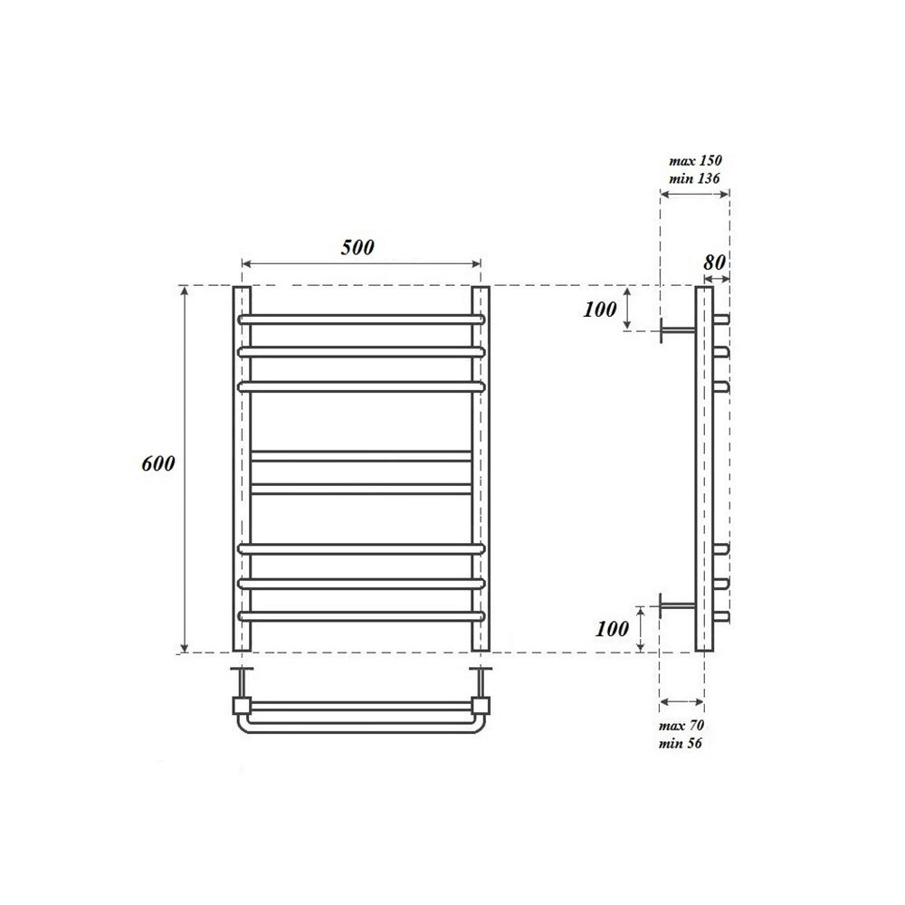 Полотенцесушитель электрический Point Омега PN90156SE П8 500x600 левый/правый, хром