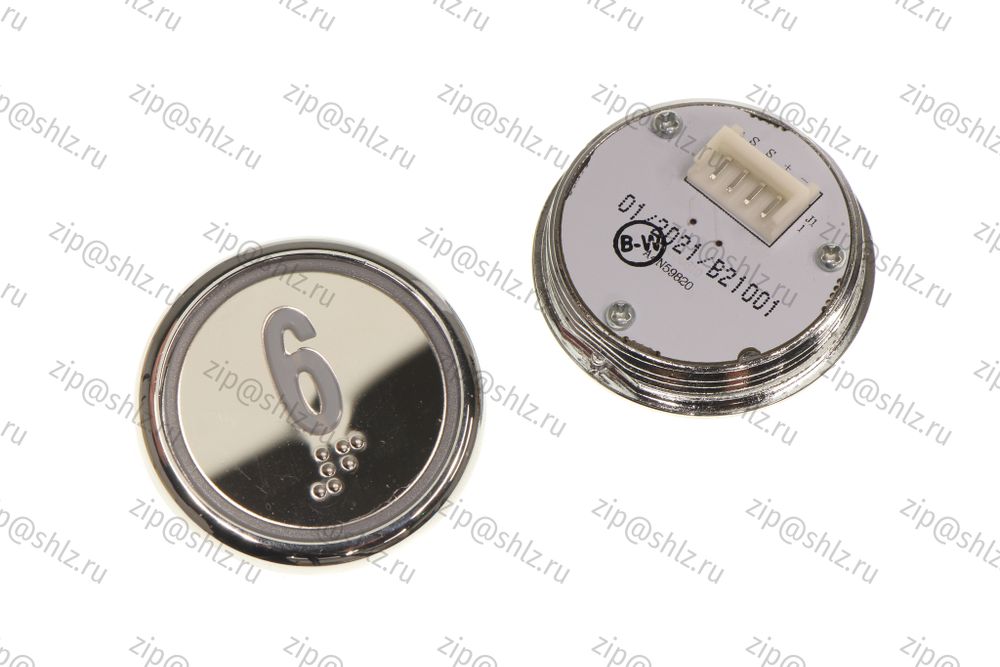 Кнопка (кнопочный модуль) BBP-R550-MRWM-S-W-06-C &quot;6 этаж&quot;, круглая, статическая белая подсветка, с кодом Брайля.