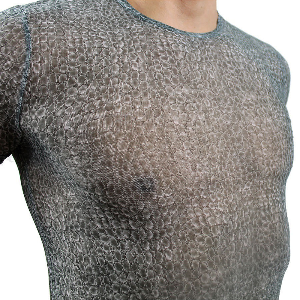 Мужская футболка прозрачная серая с рисунком змеиной чешуи Romeo Rossi Snake Grey RR00505