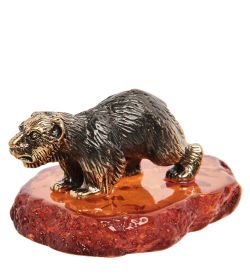 Народные промыслы AM-1597 Фигурка «Медведь белый» (латунь, янтарь)