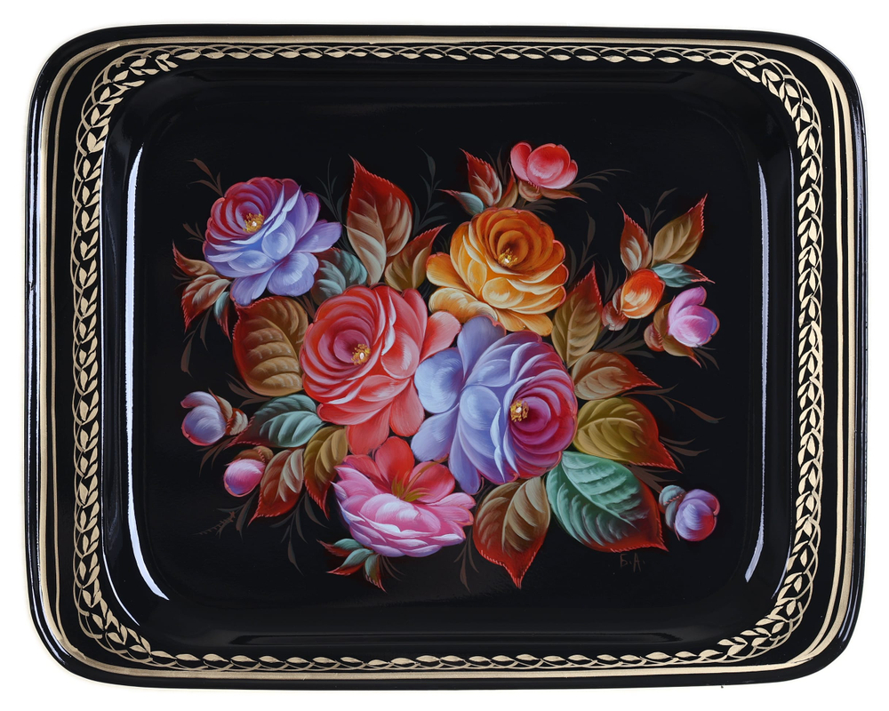 Жостовский поднос декоративный, размер 33х26 см (A13), металлический