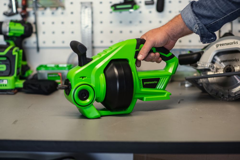 Аккумуляторный сантехнический трос Greenworks, G24DA, 3707307,24v, без АКБ и ЗУ