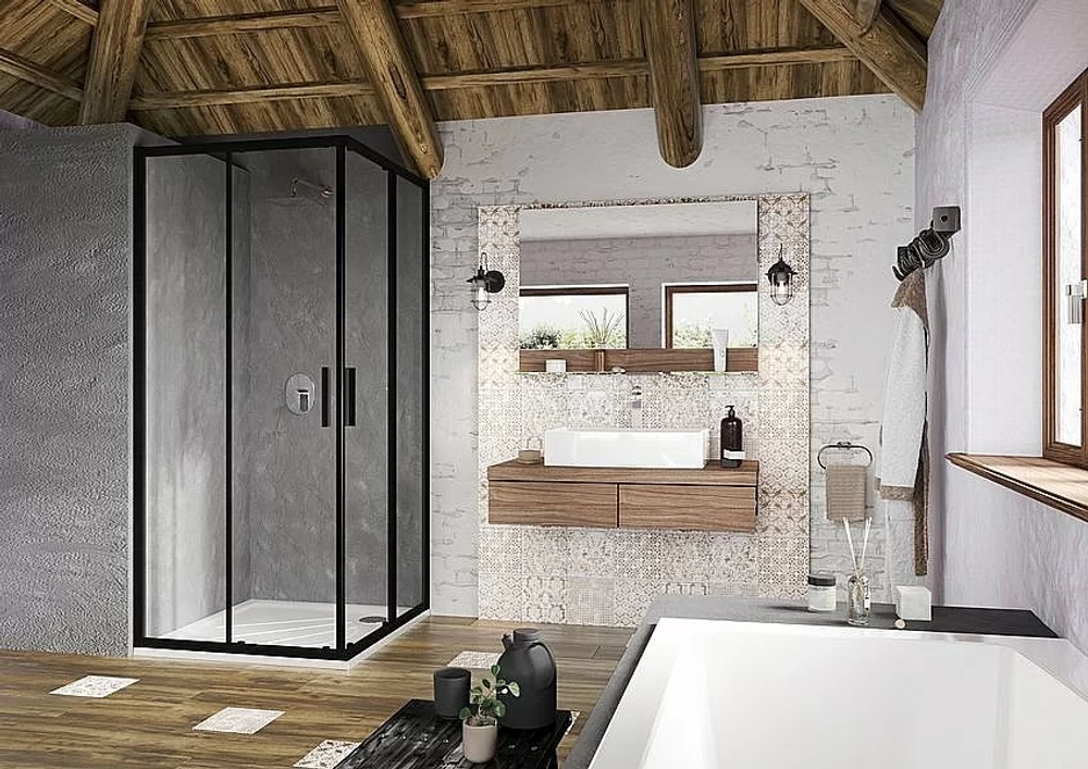 Душевой уголок Ravak BLIX SLIM BLSRV2 90x90 черный/Transparent