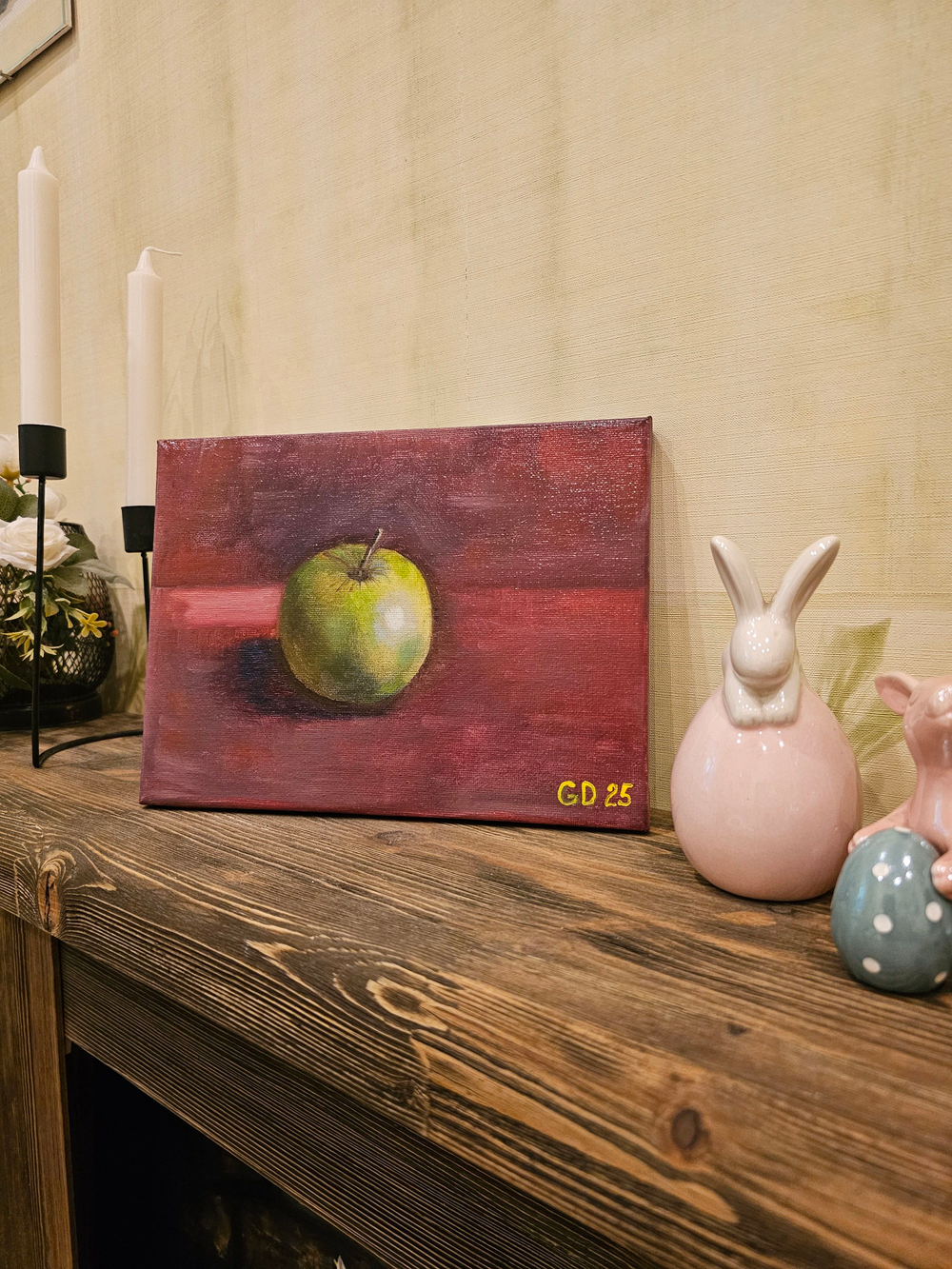 Картина авторская маслом на холсте 18х24 см на стену для интерьера "Наливное яблочко"